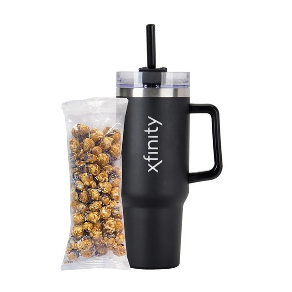 White & Dark Chocolate Swirl Popcorn & Tapered Tumbler w/ Straw Gift Set
