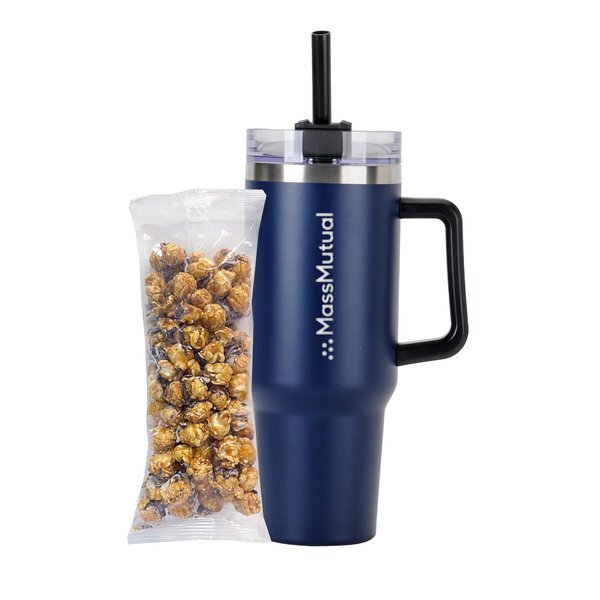 White & Dark Chocolate Swirl Popcorn & Tapered Tumbler w/ Straw Gift Set
