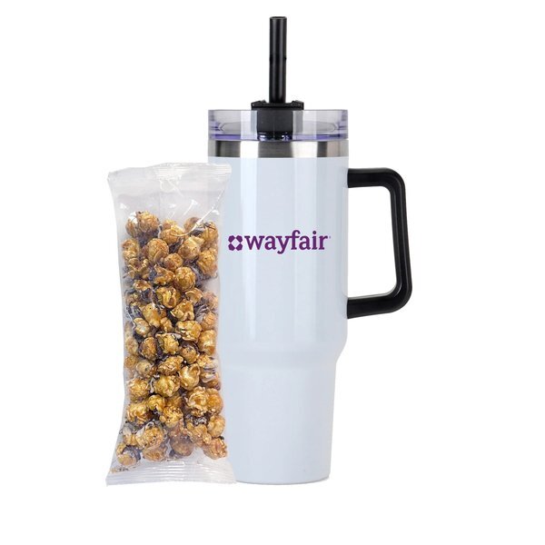 White & Dark Chocolate Swirl Popcorn & Tapered Tumbler w/ Straw Gift Set