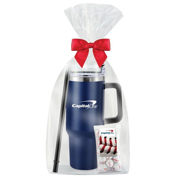 Chocolate Baseballs & Tapered Tumbler w/ Straw Gift Set