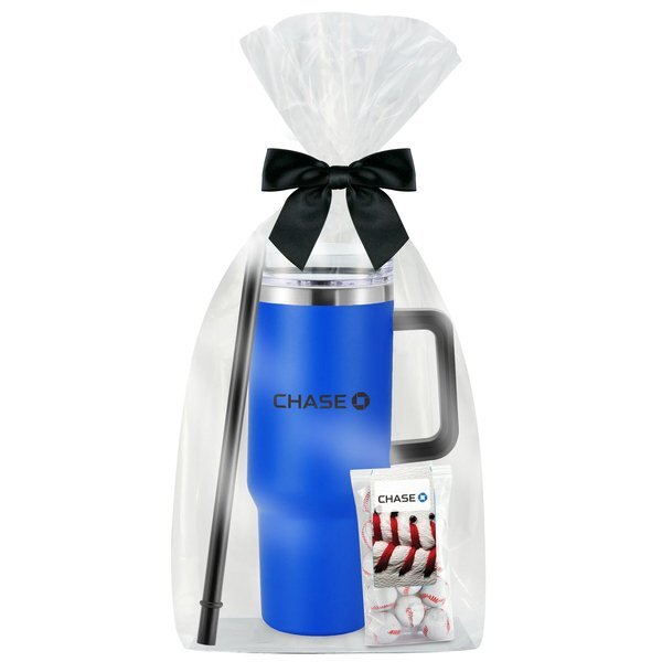Chocolate Baseballs & Tapered Tumbler w/ Straw Gift Set