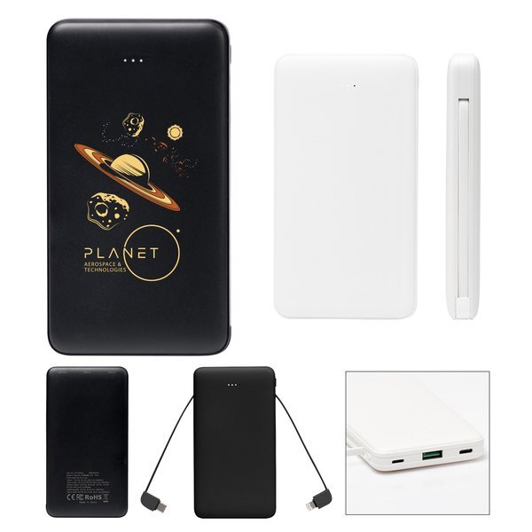 Power Bank w/ Integrated Cables, 10000mAh