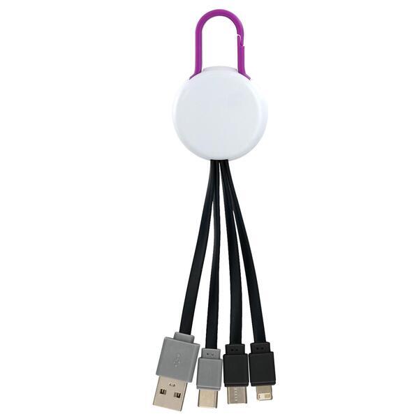 White Colorful Clip Dual Input 3 in 1 Charging Cable