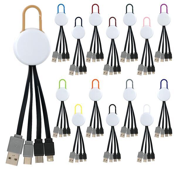 White Colorful Clip Dual Input 3 in 1 Charging Cable
