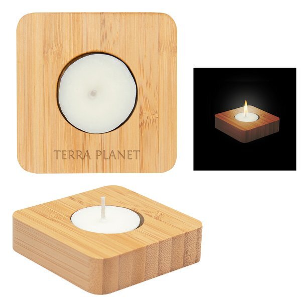 Bamboo Tea Light Candle Holder w/ Candle