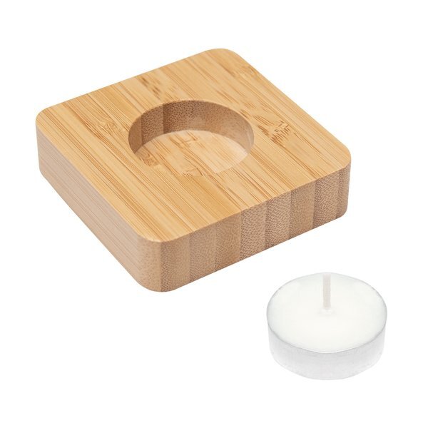 Bamboo Tea Light Candle Holder w/ Candle