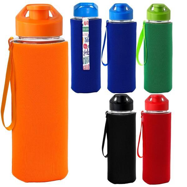 Easy Pour Frosted Glass Sleeve Lanyard Water Bottle, 22oz.