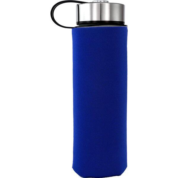 Metal Lanyard Lid Frosted Glass Sleeve Water Bottle, 22oz.