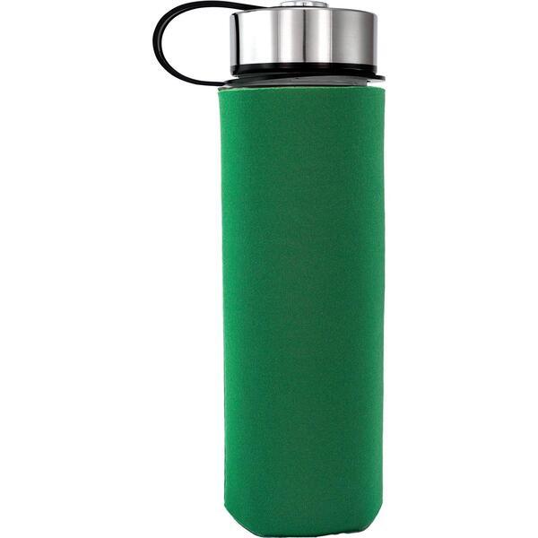 Metal Lanyard Lid Frosted Glass Sleeve Water Bottle, 22oz.