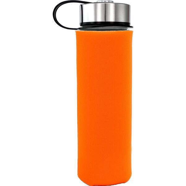 Metal Lanyard Lid Frosted Glass Sleeve Water Bottle, 22oz.