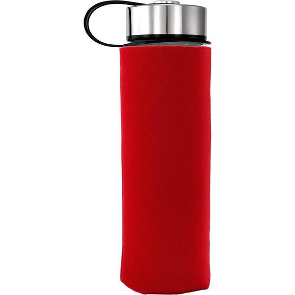 Metal Lanyard Lid Frosted Glass Sleeve Water Bottle, 22oz.