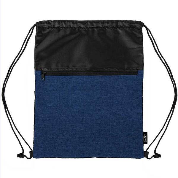 rPET 210D Heather Drawstring Bag with Front Zipper Pocket