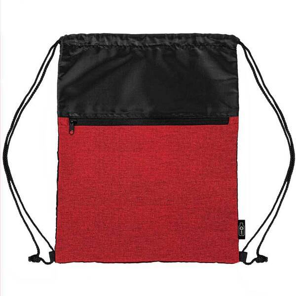 rPET 210D Heather Drawstring Bag with Front Zipper Pocket
