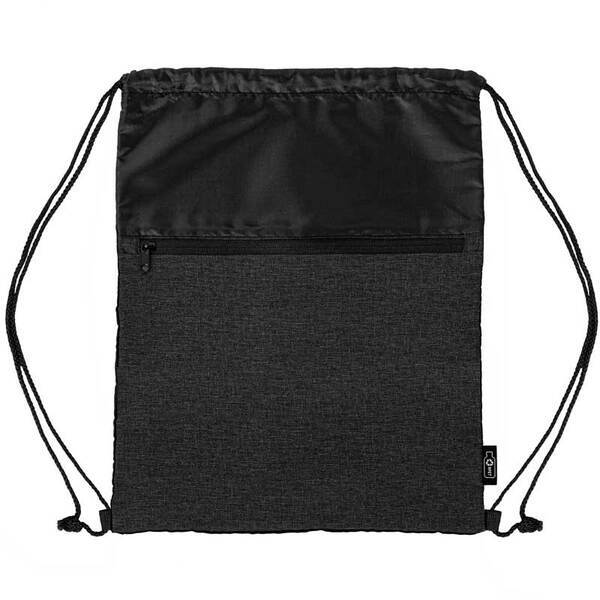 rPET 210D Heather Drawstring Bag with Front Zipper Pocket