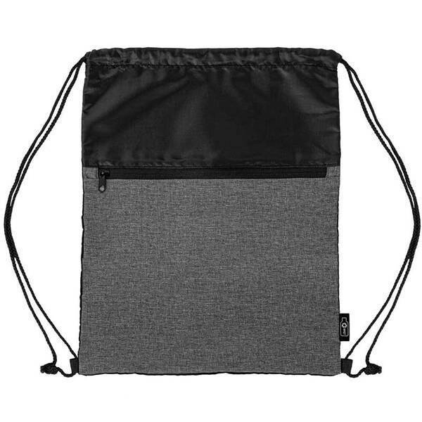 rPET 210D Heather Drawstring Bag with Front Zipper Pocket