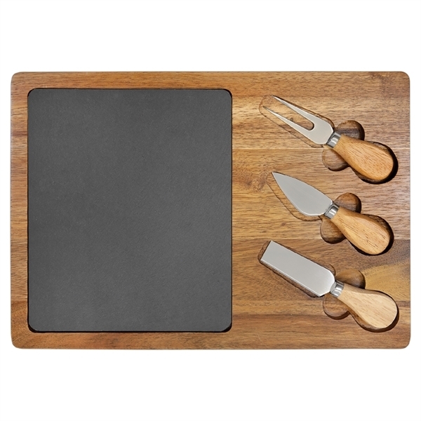 Flair Rectangle Acacia Wood & Slate Cheese Tool Set