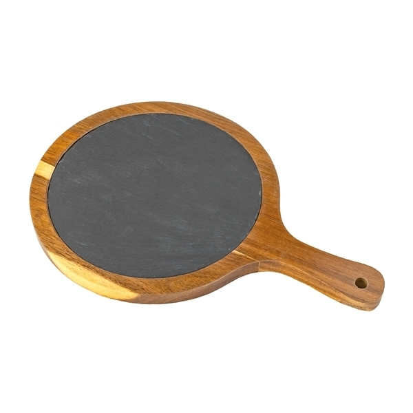 Small Flair Round Acacia Wood/ Slate Serving Board with Hand