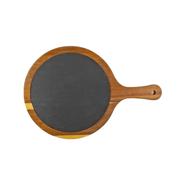 Small Flair Round Acacia Wood/ Slate Serving Board with Hand