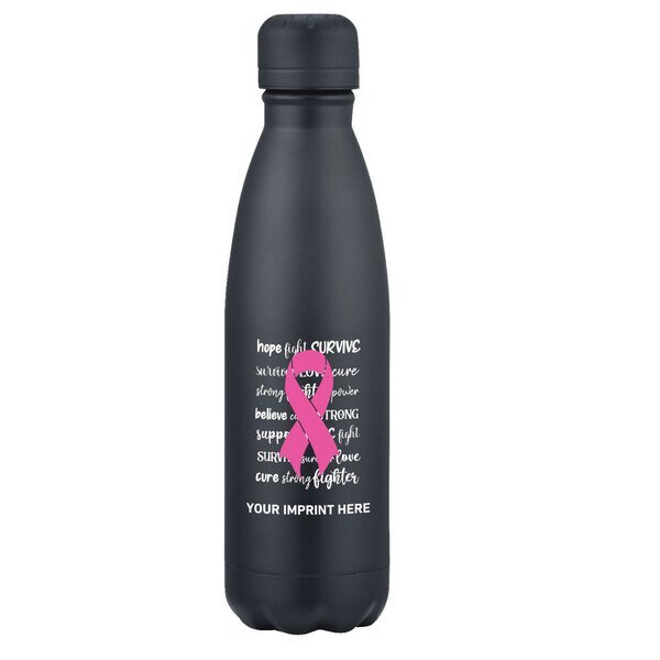 Breast Cancer Awareness Ribbon Steel Twist Water Bottle, 17oz.