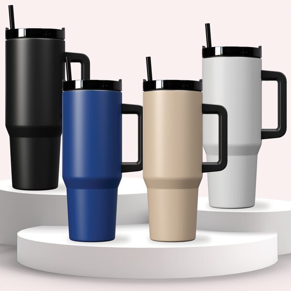 Happy Camper Stainless Steel Mug w/ Straw, 40oz.