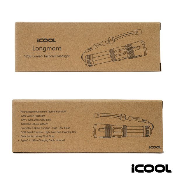 iCOOL® Longmont Rechargeable 1000-Lumen Aluminum Tactical Flashlight