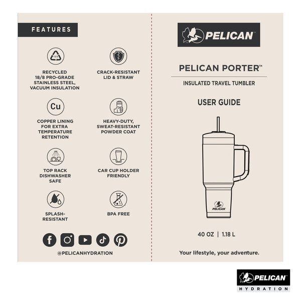 Pelican™ Porter Double Wall Stainless Steel Travel Mug w/ Straw, 40oz.