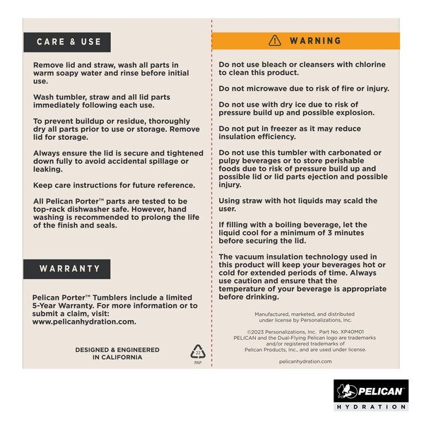 Pelican™ Porter Double Wall Stainless Steel Travel Mug w/ Straw, 40oz.