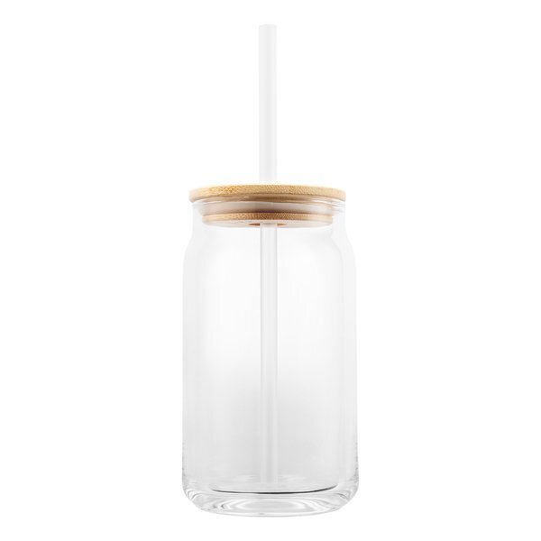 Soda Lime Glass Can w/ Bamboo Lid, 17oz.