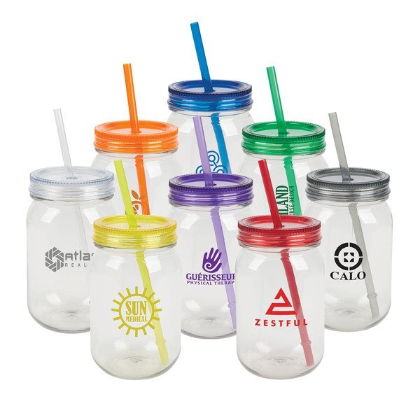 Bootlegger rPET Mason Jar Tumbler w/ Straw, 27oz.