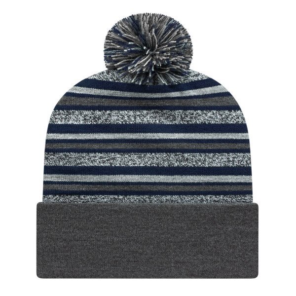 Striped Knit Cap With Cuff and Sublimated Patch