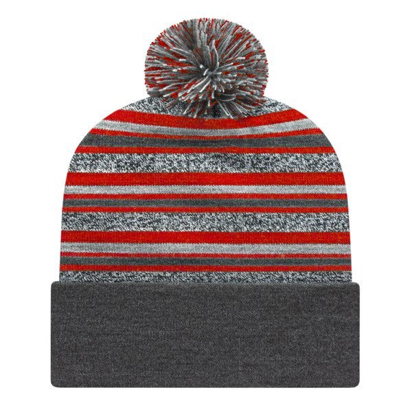 Striped Knit Cap With Cuff and Sublimated Patch