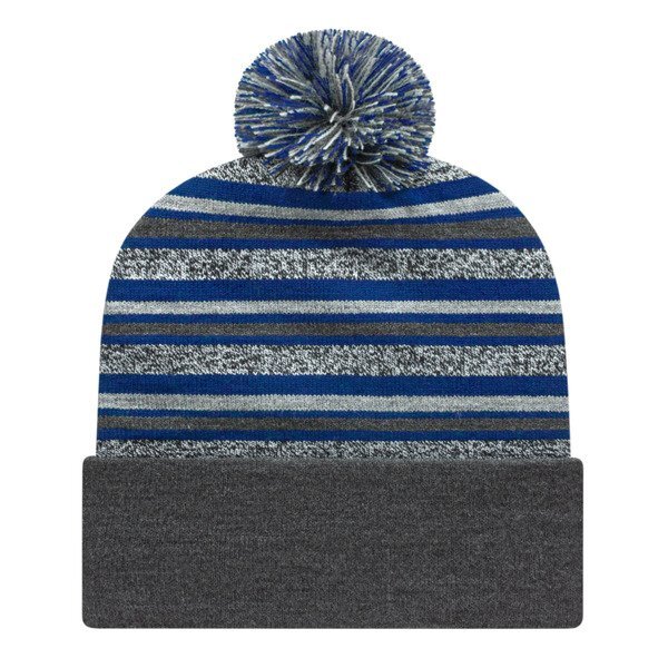 Striped Knit Cap With Cuff and Sublimated Patch