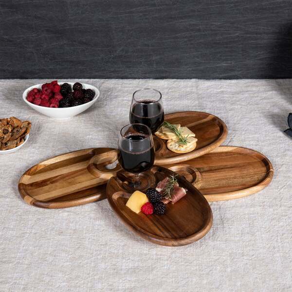 Toscana Wine Appetizer 4 Acacia Wood Plate Set