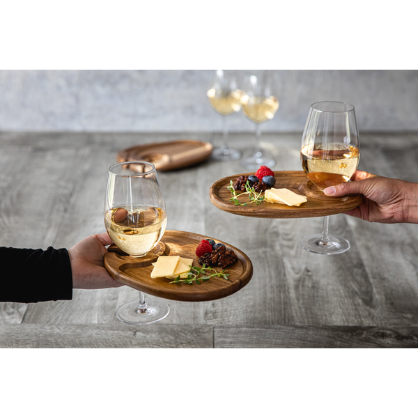 Toscana Wine Appetizer 4 Acacia Wood Plate Set