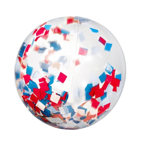 Red, White & Blue Confetti Filled Clear Beach Ball, 16"
