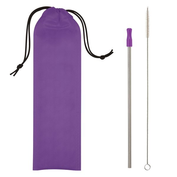 Stainless Steel Straw w/ Cleaning Brush & Pouch