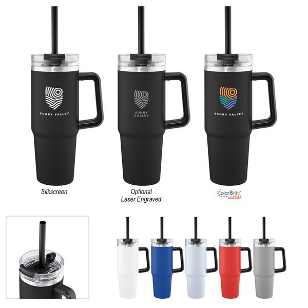 Intrepid Recycled Vacuum Insulated Stainless Steel Tumbler w/ Straw, 30oz.