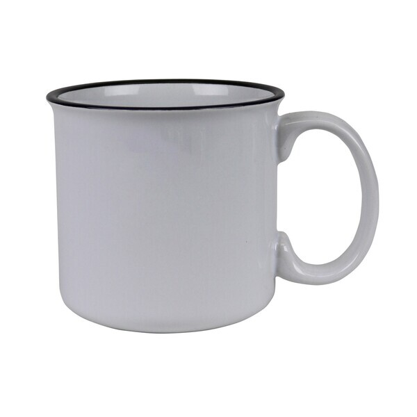 Campy White Ceramic Mug, 15oz.