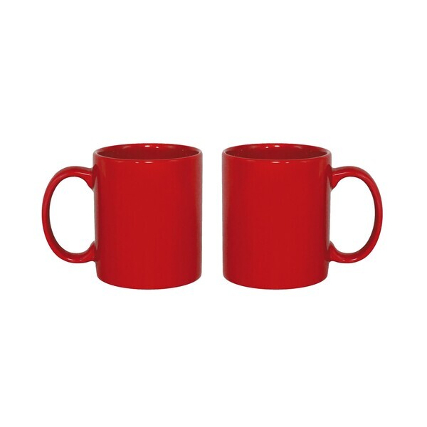 Classic C-Shaped Handle Ceramic Mug, 11oz. - Red