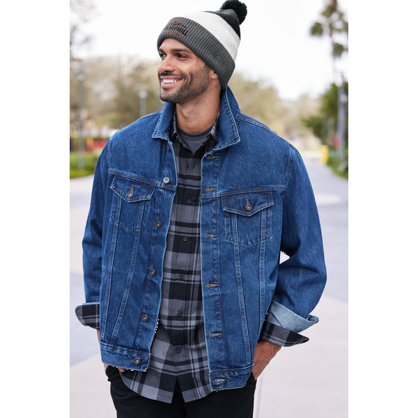 Port Authority® Cozy Striped Pom Acrylic Beanie