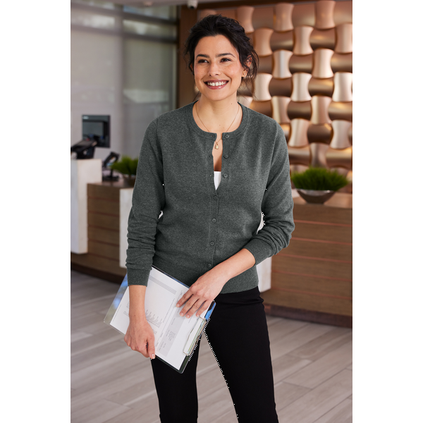Port Authority® Easy Care Tri-Blend Crewneck Cardigan Ladies' Sweater