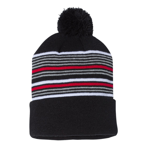 Sportsman™ 12" Striped Pom-Pom Cuffed Beanie