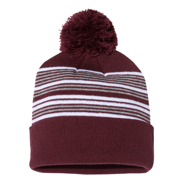 Sportsman™ 12" Striped Pom-Pom Cuffed Beanie