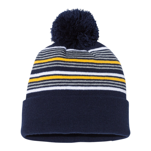 Sportsman™ 12" Striped Pom-Pom Cuffed Beanie