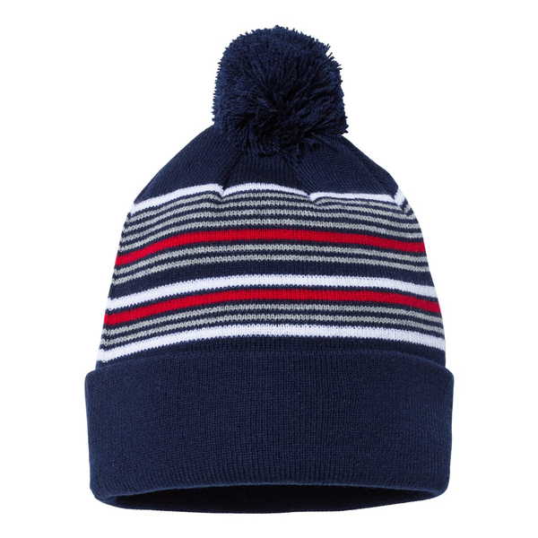 Sportsman™ 12" Striped Pom-Pom Cuffed Beanie