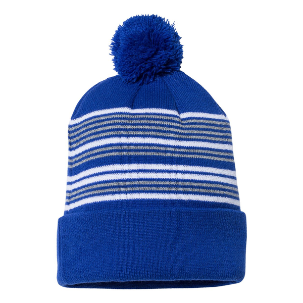 Sportsman™ 12" Striped Pom-Pom Cuffed Beanie