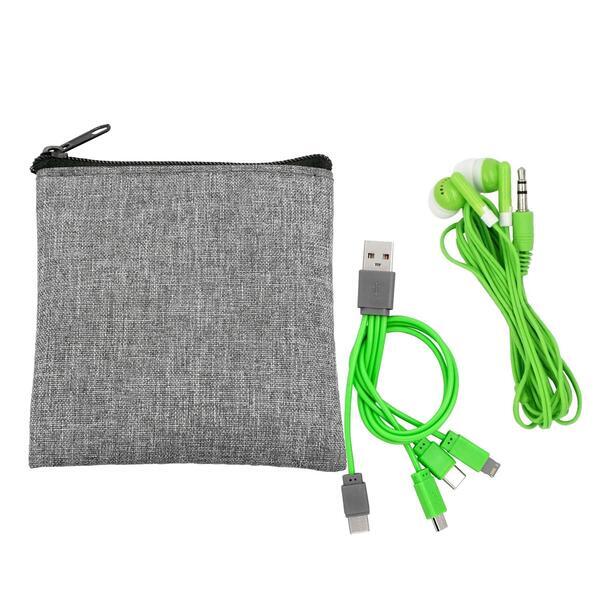 Recycled Pouch, Charging Cable, C to C Ear Bud Set