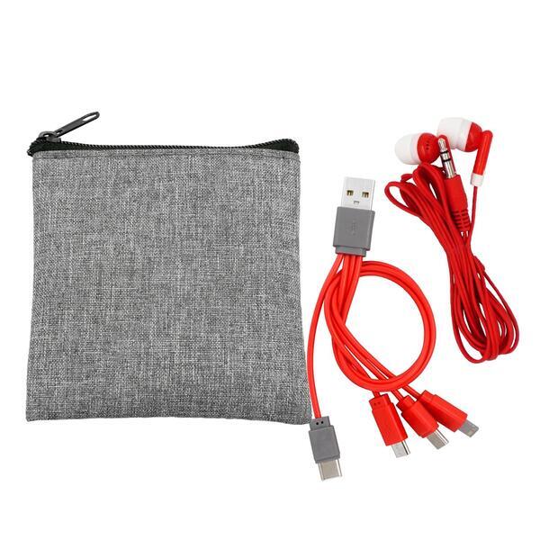 Recycled Pouch, Charging Cable, C to C Ear Bud Set