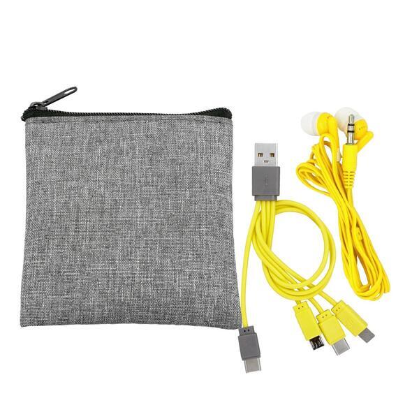 Recycled Pouch, Charging Cable, C to C Ear Bud Set