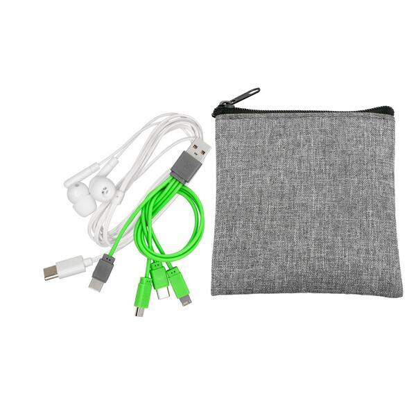 Recycled Pouch, Type C Earbuds & Charging Cable Kit